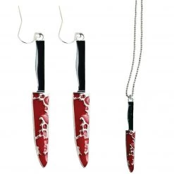 Morris Costume Accessories Metal Bloody Knife Necklace And Earrings Halloween Costume Accessory