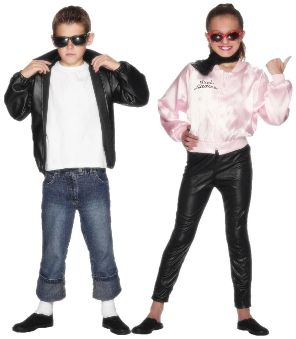 Smiffys Grease Boys T-Bird Girls Pink Lady Jacket 1 Smiffys Grease Boys T-Bird Girls Pink Lady Jacket