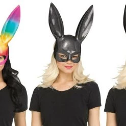 Morris Easter Bunny Ears Rabbit Face Mask Rainbow Black Glittery Costume Accessory Costume Accessories
