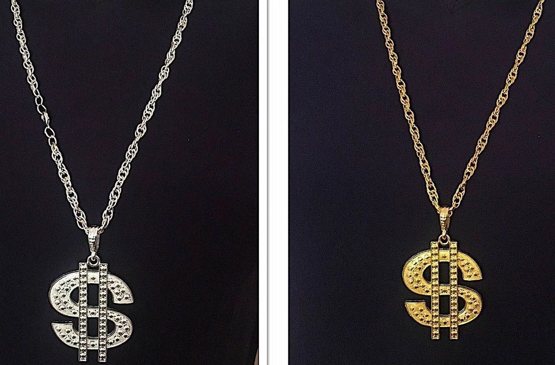 Aussie Toys Bling $ Dollar Sign Pimp Gangster Hip Hop Chunky Metal Necklace Silver Or Gold Costume Accessories 5 Aussie Toys Bling $ Dollar Sign Pimp Gangster Hip Hop Chunky Metal Necklace Silver Or Gold Costume Accessories
