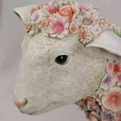 MAL Home & Garden 48cm Colourful Spring Lamb With Flowers Home Decor
