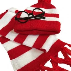 AliExpress Wheres Wally Beanie Hat & Glasses Costume Kit | Red & White Stripe