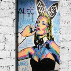 Unbranded Alec Monopoly Oil Painting Canvas Graffiti Art Kate Moss Playboy Framed 61cmx66c