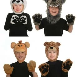 Morris Costumes Costume Accessories Monkey Bear Wolf Panda Animal Pack Boys Girls Hood And Mitts Costume Accessory