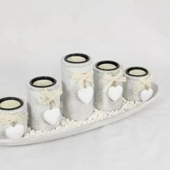 MAL Home & Garden 38cm Shabby Chic 5pce Candle Holder Set With Heart Features Gift