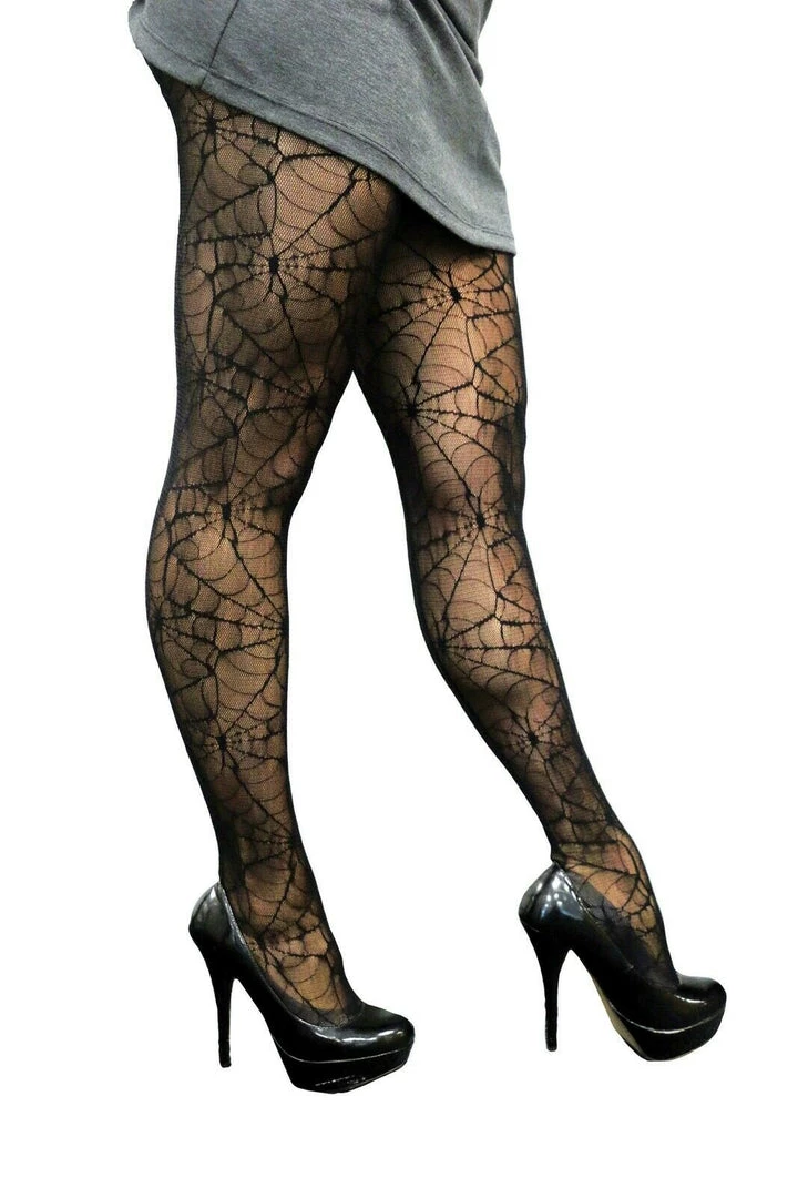 Sweidas Black Faux Skull Spider Web Tights Thigh High Halloween Ladies Stockings 2 Sweidas Black Faux Skull Spider Web Tights Thigh High Halloween Ladies Stockings