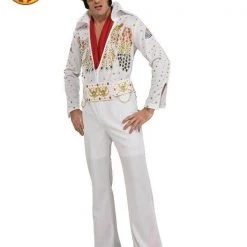 Rubies/Smiffys/Dr.Toms Costumes 70s American Eagle Elvis Presley Black Gold White Suit Mens Costume