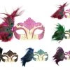 Tomfoolery Burlesque Glitter& Gems Masquerade Mask With Peacock Feathers & Ribbons Costume Accessories