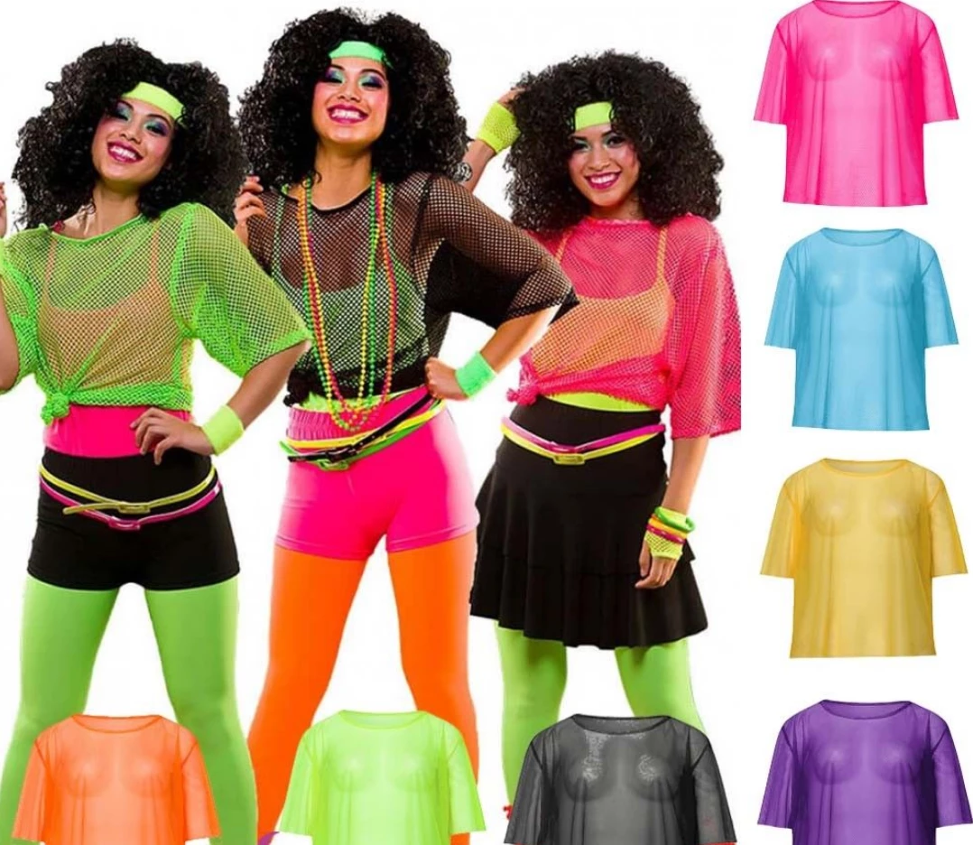 Unbranded 80s Fishnet String Vest Top 1980s Costume Access Neon Fluro Long Short Sleeve Ladies Costume 1 Unbranded 80s Fishnet String Vest Top 1980s Costume Access Neon Fluro Long Short Sleeve Ladies Costume