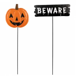 Unbranded Halloween Props/Decoration Pumpkin And Beware Small Metal Shaped Yard Stake Halloween Decoration
