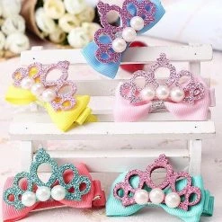 AliExpress Costume Accessories 2 X Pearl Glitter Tiara Hair Bow Hair Clips Baby Girl Toddler Hair Ribbon Bow