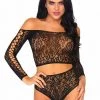 Tomfoolery 2pc Lace Long Sleeved Crop Top & High Waist Thong Ladies Lingerie Clothing Apparel