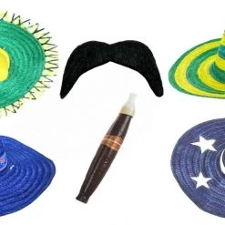 Balloon Agencies Australian Bandit Mexican Sombrero Straw Hat Moustache & Cigar Fancy Dress Costume Costume Accessories