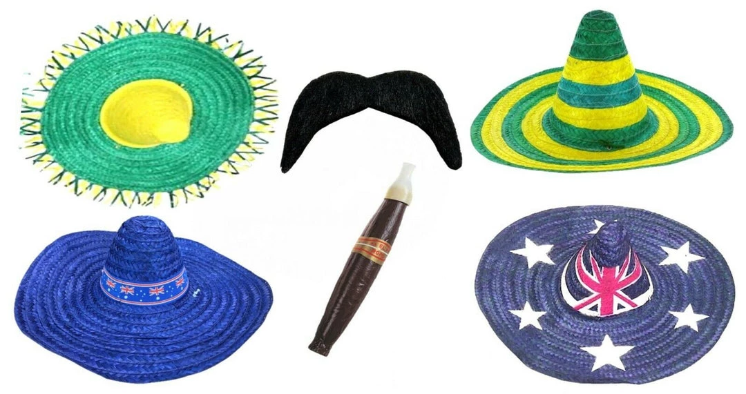 Balloon Agencies Australian Bandit Mexican Sombrero Straw Hat Moustache & Cigar Fancy Dress Costume Costume Accessories 1 Balloon Agencies Australian Bandit Mexican Sombrero Straw Hat Moustache & Cigar Fancy Dress Costume Costume Accessories