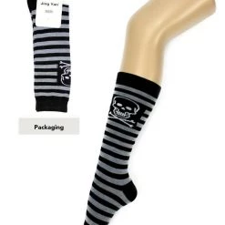 JD Party Skull Emblem Gothic Punk Knee High Black And White Stripes Socks Costume Accessories