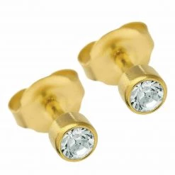 AliExpress Gold Birthstone Stud Earrings Sensitive Ears Stainless Steel Bezel Settings Pear