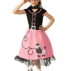 Rubie's 50s Bopper Poodle Skirt Dress Girls Ladies Costume Pink Wig And Scarf Costumes