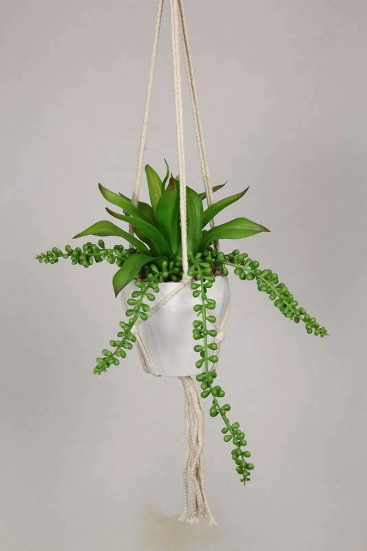 MAL Home & Garden Artificial Plants Hanging Fake Macrame Pots Fern Succulent Plant Green White Pot 3 MAL Home & Garden Artificial Plants Hanging Fake Macrame Pots Fern Succulent Plant Green White Pot