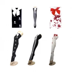 JD Party Ladies Pantyhose Halloween Stocking With Pattern And Bow Costume Accessories