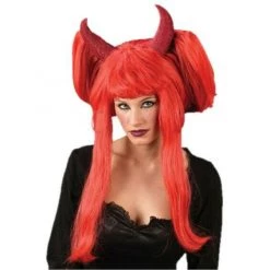Morris Costumes 22 Inches Red Devil Wig With Horns Ladies Costume Accessory Wigs