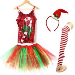 JD Party Candy Cane Tutu Christmas Ladies Costume Kit Christmas Dress Up Party