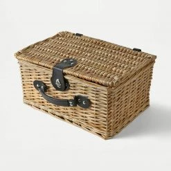 Kmart 4 Person Picnic Basket Set 25Pcs In Rattan Basket Suitcase Home & Garden