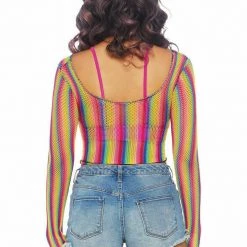 Tom Foolery Leg Avenue 81600 Rainbow Fishnet Mesh Crop Top Festival Rave Pride Mardi Gras
