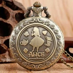 AliExpress Disney Alice In Wonderland Pocket Watch Chain Vintage Antique Quartz Necklace Costume Accessories