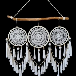 MAL Boho Set Of 3 Macrame Dream Catchers On Driftwood 85cm X 125cm Home & Garden