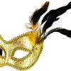 Sweidas Gold With Side Feathers Ladies Masquerade Eye Mask Costume Accessories
