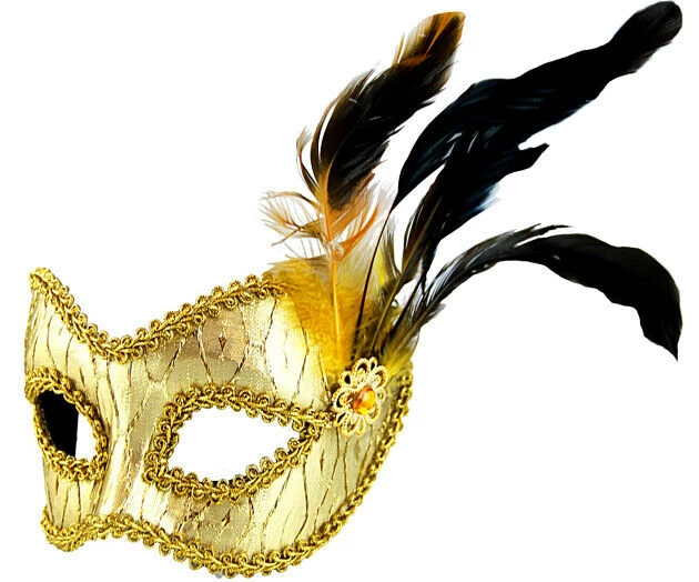 Sweidas Gold With Side Feathers Ladies Masquerade Eye Mask Costume Accessories 1 Sweidas Gold With Side Feathers Ladies Masquerade Eye Mask Costume Accessories