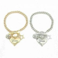 Unbranded GUESS Love Heart Crystal Star Charm Pendant Bracelet Bangle SILVER OR GOLD 8 Unbranded GUESS Love Heart Crystal Star Charm Pendant Bracelet Bangle SILVER OR GOLD
