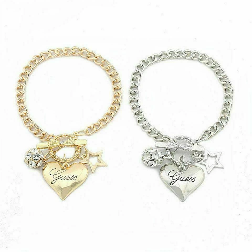 Unbranded GUESS Love Heart Crystal Star Charm Pendant Bracelet Bangle SILVER OR GOLD 4 Unbranded GUESS Love Heart Crystal Star Charm Pendant Bracelet Bangle SILVER OR GOLD