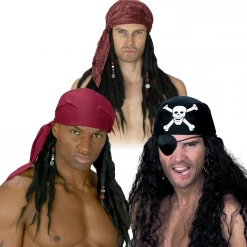 Fun World Pirate Bandana Scarf With Wig Jack Sparrow Caribbean Hair Beads LADIES MENS Wigs