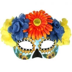 Tomfoolery Frida Day Of Dead Eye Masquerade Mask Sunflowers Gerberas Costume Mask