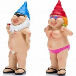 Funny Naked Rude Naughty Garden Gnomes Statues Male Drinking Beer Female Wine Home & Garden