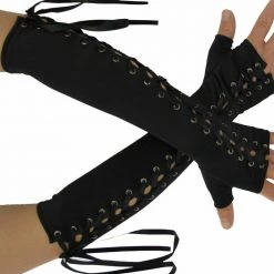 Unbranded Costume Accessories 80s Fingerless Gothic Dominatrixs Satin Corset Lace Up Gloves Black Pink Purple