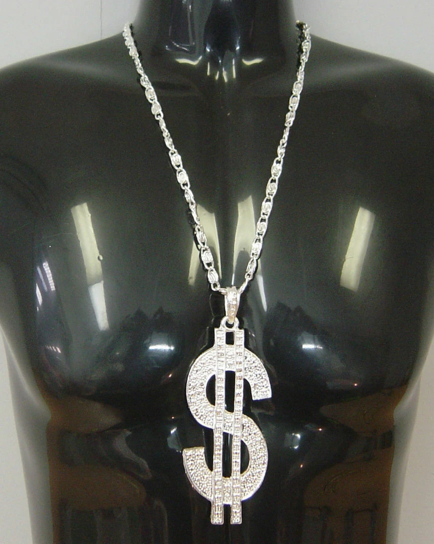 Aussie Toys Bling $ Dollar Sign Pimp Gangster Hip Hop Chunky Metal Necklace Silver Or Gold Costume Accessories 3 Aussie Toys Bling $ Dollar Sign Pimp Gangster Hip Hop Chunky Metal Necklace Silver Or Gold Costume Accessories