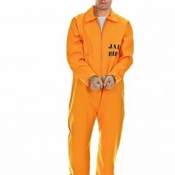 JD Adult Prisoner Man Costume Hens Muck Up Day Halloween Bucks Orange Party Halloween Costumes