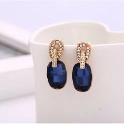 AliExpress Austrian Crystal Earrings Ladies Silver Gold Square Drop Earrings Gemstones