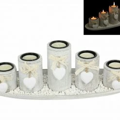 MAL Home & Garden 38cm Shabby Chic 5pce Candle Holder Set With Heart Features Gift