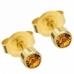AliExpress Gold Birthstone Stud Earrings Sensitive Ears Stainless Steel Bezel Settings Pear