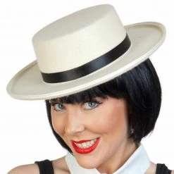 Tomfoolery Boater Hat 1920s Adult Feltex Hat With Black Satin Ribbon Costume Hat Costume Accessories