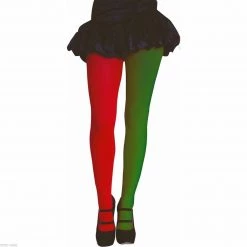 Sweidas Red & Green ELF Tights Pantyhose Adult Christmas Costume Accessory