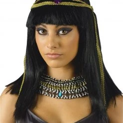 Rubie's Queen Ancient Black Cleopatra Ladies Wig With Braid Bangs And Headband