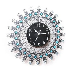 Crazy Crazy & More Crazy Deals Home & Garden 3D Diamond Wall Clock Metal Round Clear And Aqua Stones 67cm X 67cm