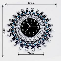 Crazy Crazy & More Crazy Deals Home & Garden 3D Diamond Wall Clock Metal Round Clear And Aqua Stones 67cm X 67cm