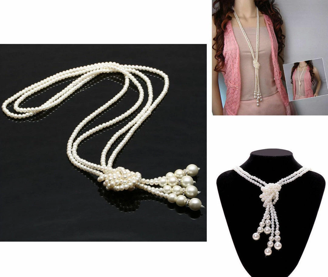 Crazy Crazy & More Crazy Deals Flapper Gatsby 1920s Vintage Antique Faux Pearl Knot Necklace
