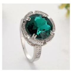 AliExpress Luxury Bright Round Green Stone Engagement Wedding Silver Fashion Ladies Ring