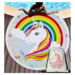 AliExpress Home & Garden Large Round Unicorn Beach Towel Picnic Blanket Wall Tapestry With String Bag Set
